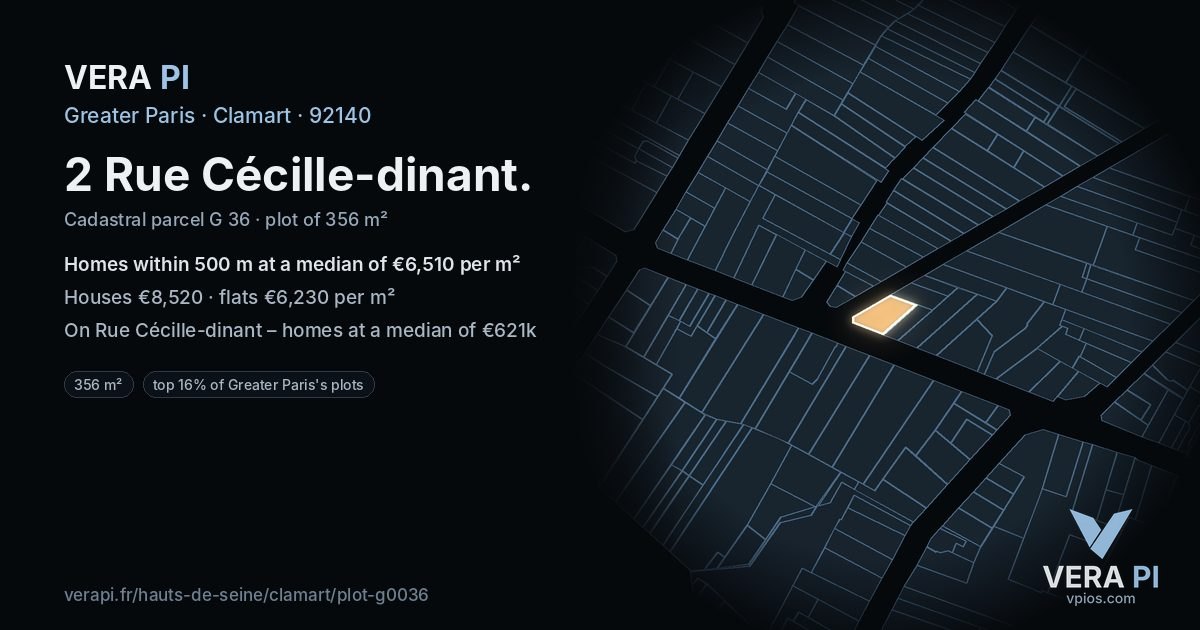 2 Rue Cécille-dinant, Clamart at night – the plot lit, the parcels around coloured by the prices near them