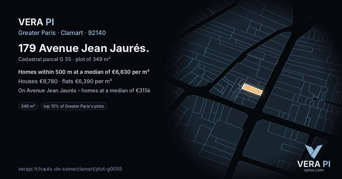 179 Avenue Jean Jaurés, Clamart at night – the plot lit, the parcels around coloured by the prices near them