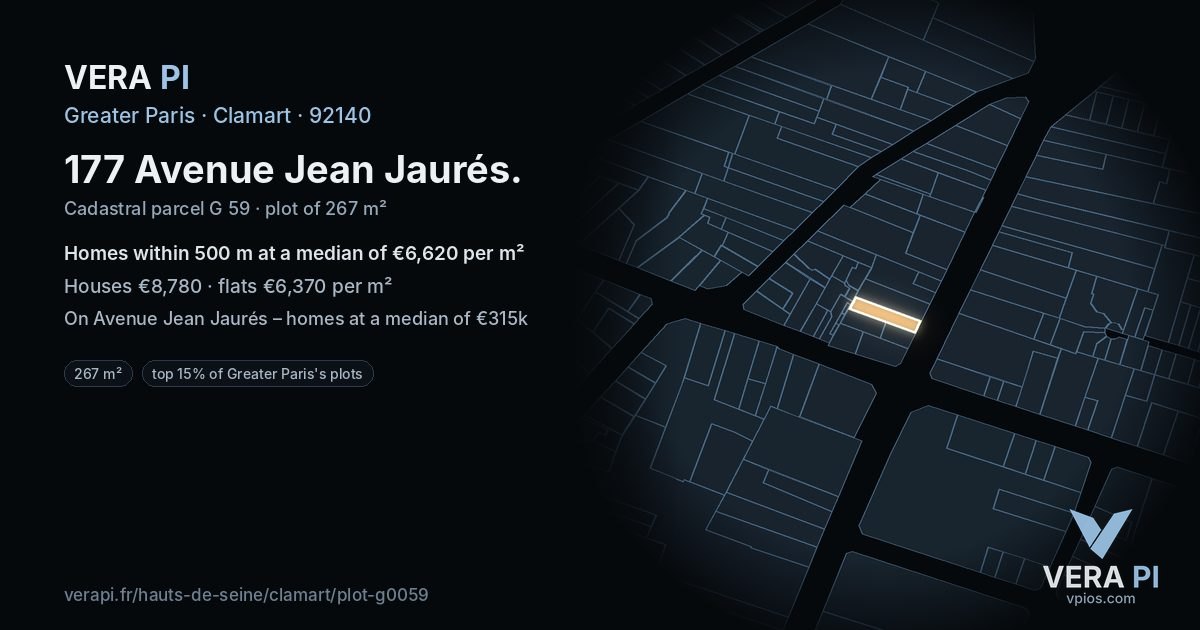 177 Avenue Jean Jaurés, Clamart at night – the plot lit, the parcels around coloured by the prices near them
