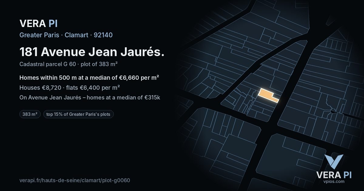 181 Avenue Jean Jaurés, Clamart at night – the plot lit, the parcels around coloured by the prices near them