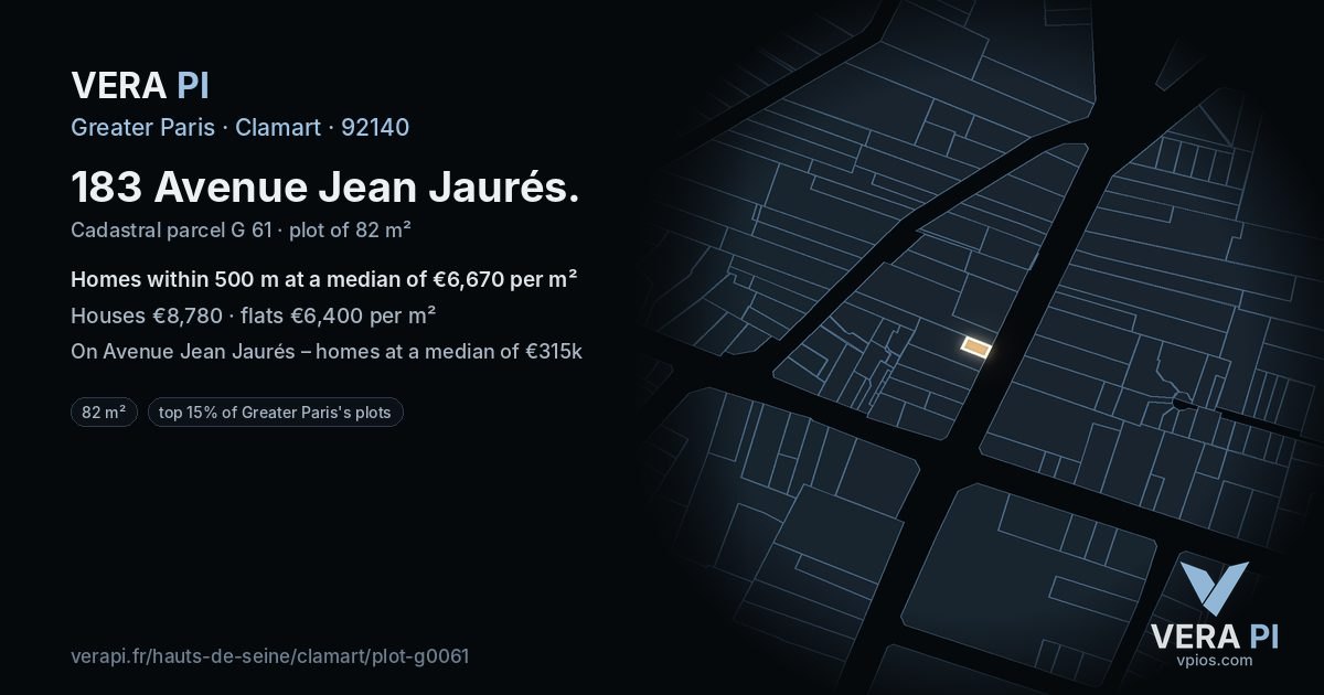 183 Avenue Jean Jaurés, Clamart at night – the plot lit, the parcels around coloured by the prices near them