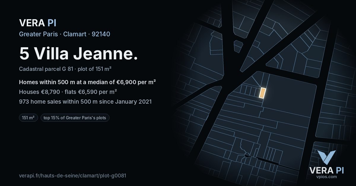 5 Villa Jeanne, Clamart at night – the plot lit, the parcels around coloured by the prices near them