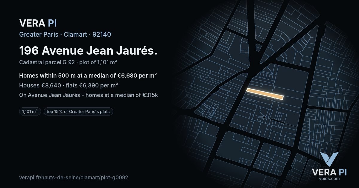 196 Avenue Jean Jaurés, Clamart at night – the plot lit, the parcels around coloured by the prices near them