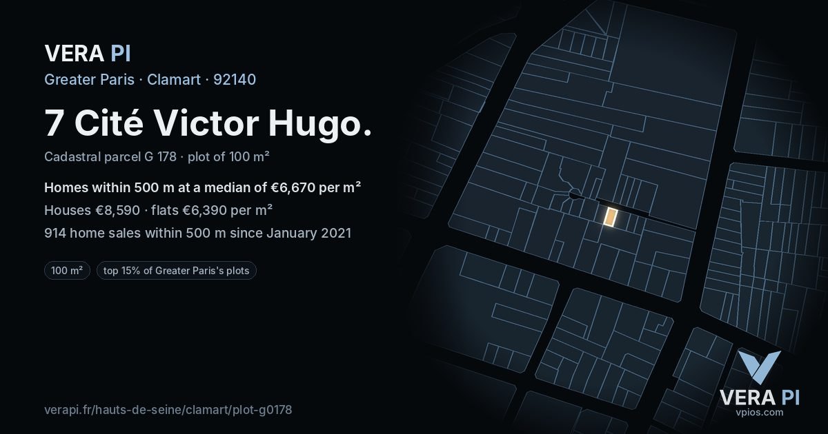 7 Cité Victor Hugo, Clamart at night – the plot lit, the parcels around coloured by the prices near them