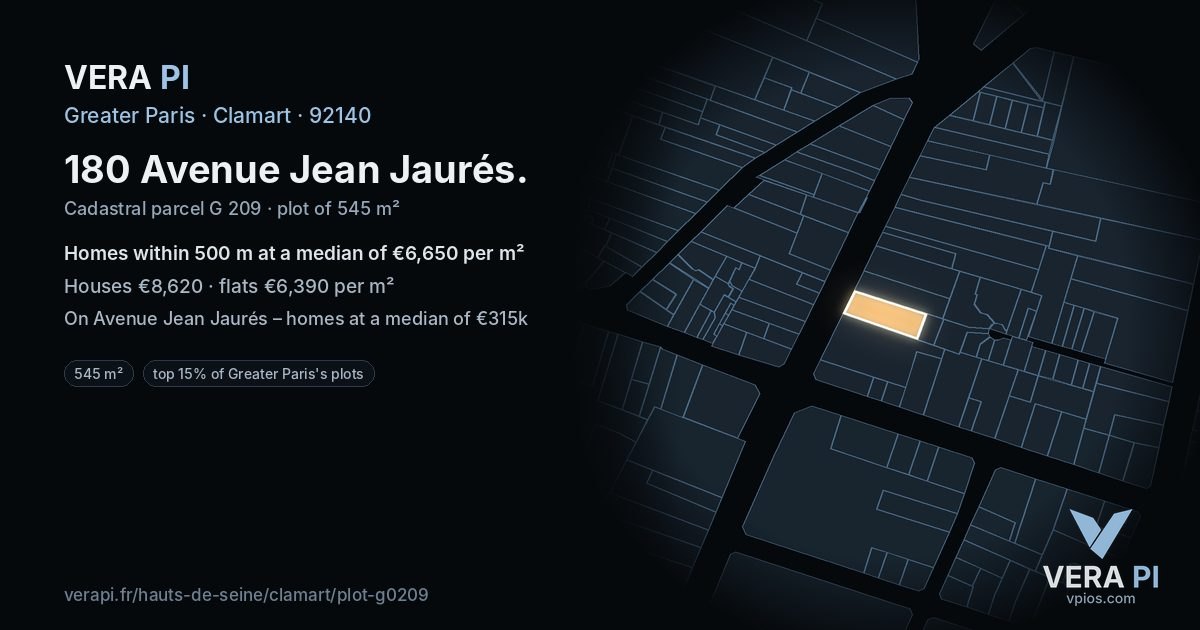180 Avenue Jean Jaurés, Clamart at night – the plot lit, the parcels around coloured by the prices near them