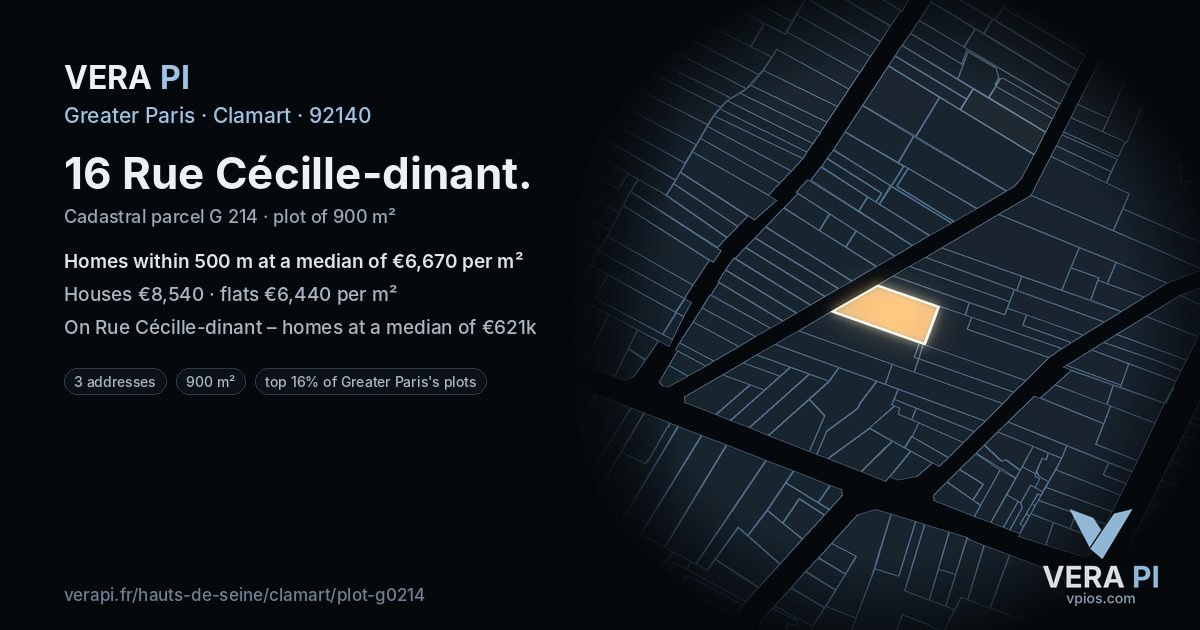 16 Rue Cécille-dinant, Clamart at night – the plot lit, the parcels around coloured by the prices near them
