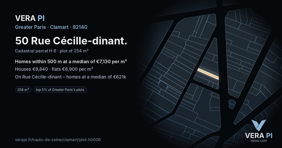 50 Rue Cécille-dinant, Clamart at night – the plot lit, the parcels around coloured by the prices near them