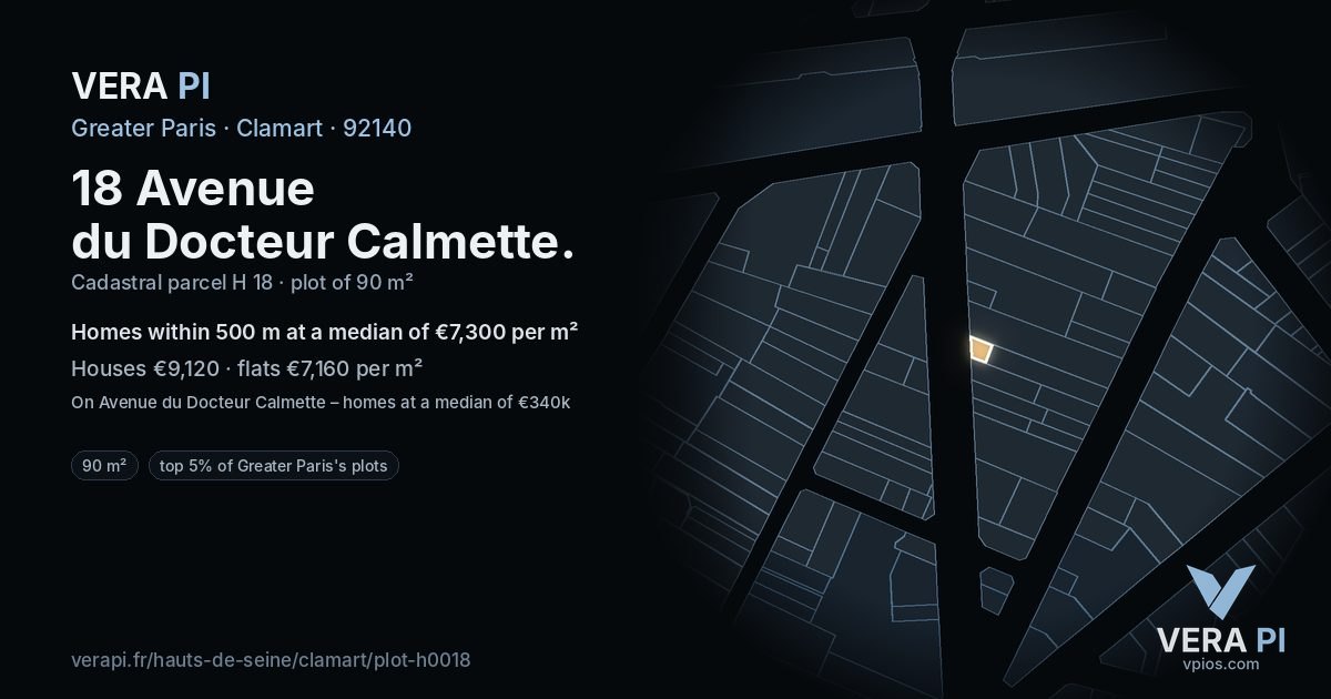 18 Avenue du Docteur Calmette, Clamart at night – the plot lit, the parcels around coloured by the prices near them