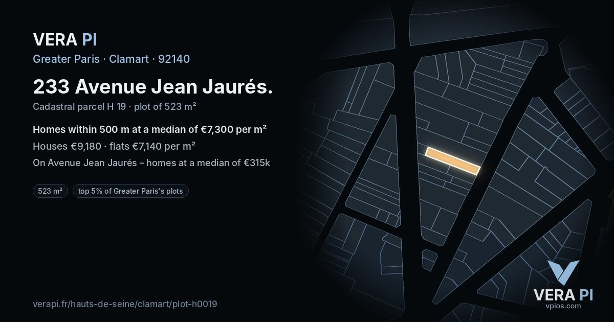 233 Avenue Jean Jaurés, Clamart at night – the plot lit, the parcels around coloured by the prices near them