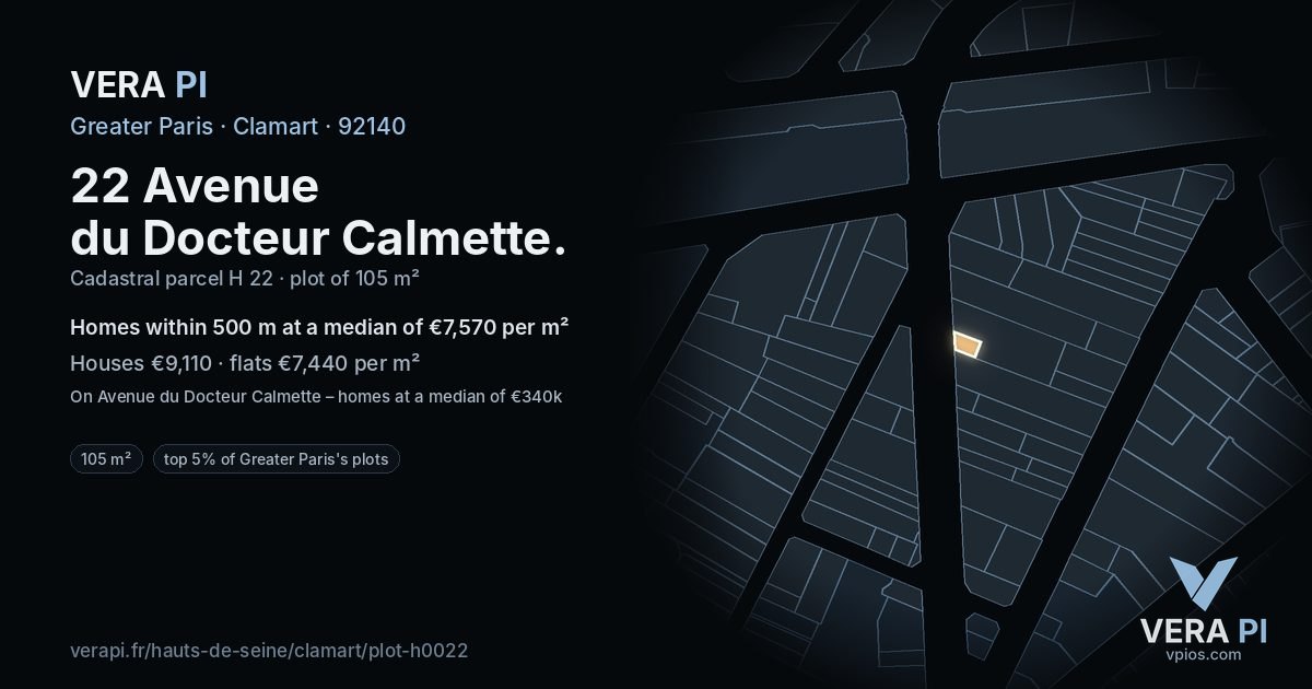 22 Avenue du Docteur Calmette, Clamart at night – the plot lit, the parcels around coloured by the prices near them