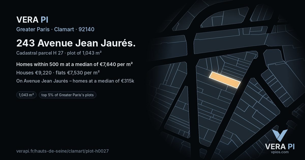243 Avenue Jean Jaurés, Clamart at night – the plot lit, the parcels around coloured by the prices near them