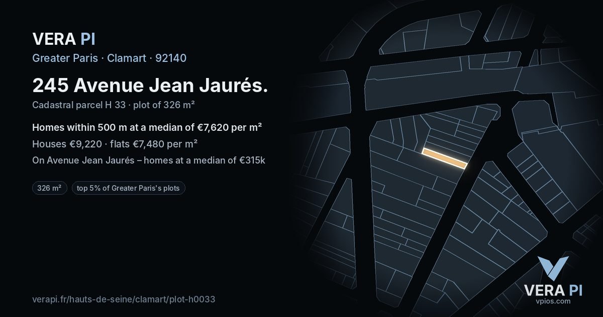 245 Avenue Jean Jaurés, Clamart at night – the plot lit, the parcels around coloured by the prices near them