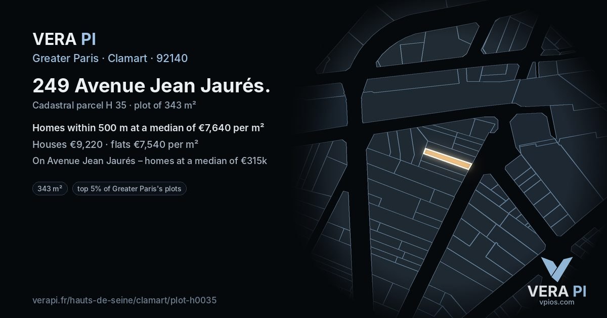 249 Avenue Jean Jaurés, Clamart at night – the plot lit, the parcels around coloured by the prices near them