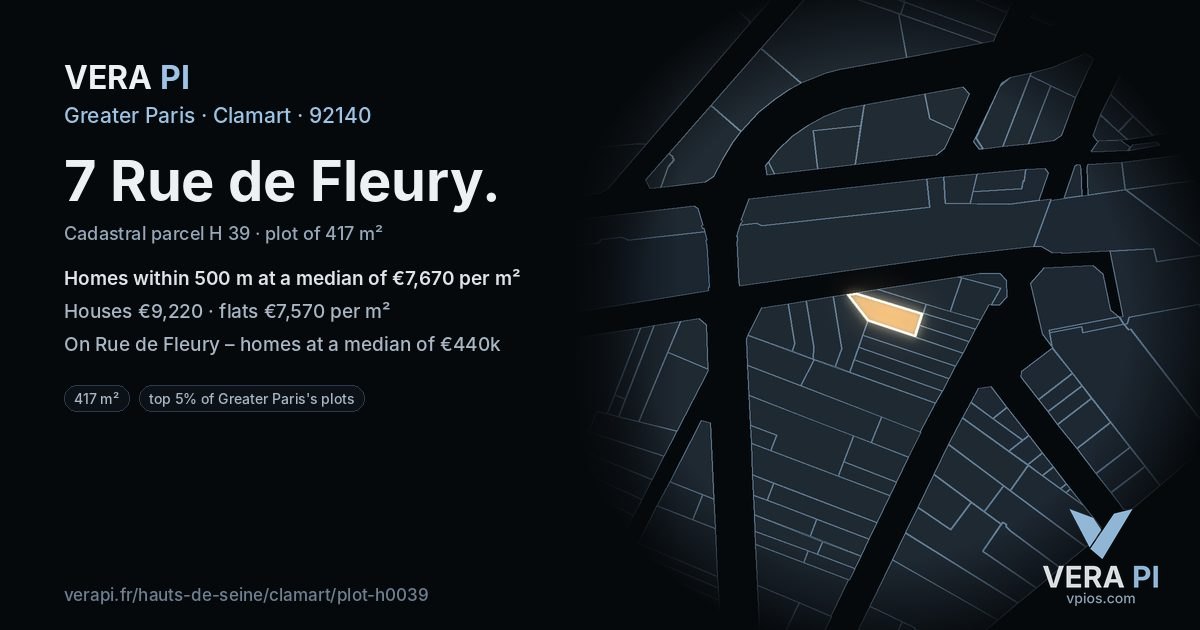 7 Rue de Fleury, Clamart at night – the plot lit, the parcels around coloured by the prices near them