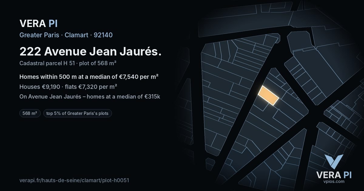 222 Avenue Jean Jaurés, Clamart at night – the plot lit, the parcels around coloured by the prices near them