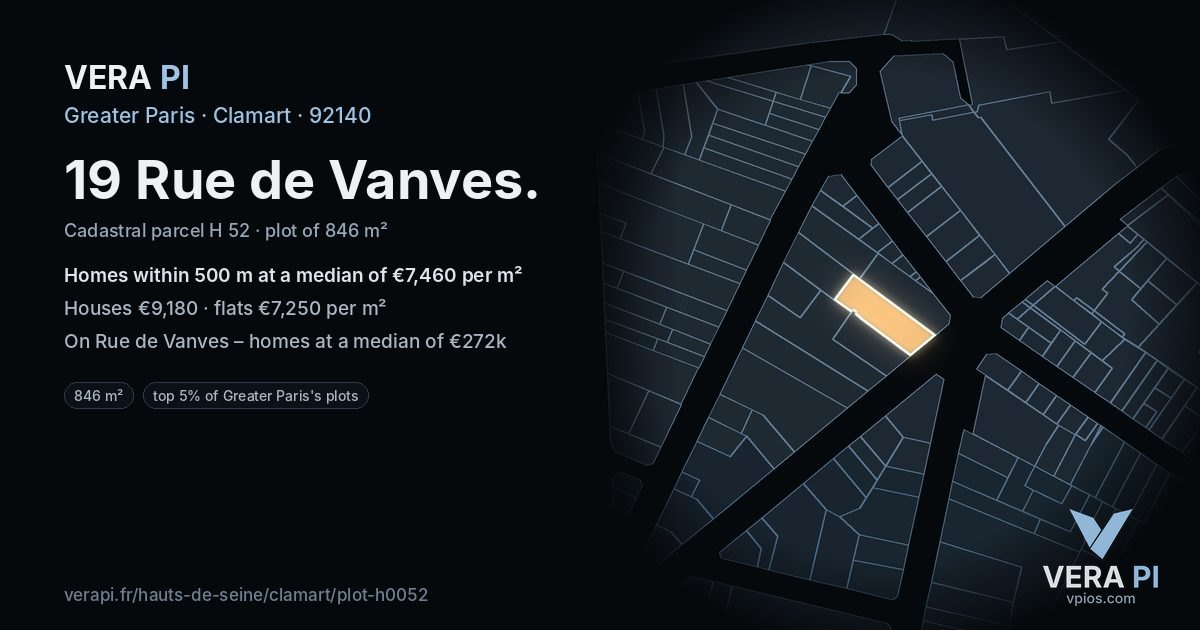 19 Rue de Vanves, Clamart at night – the plot lit, the parcels around coloured by the prices near them