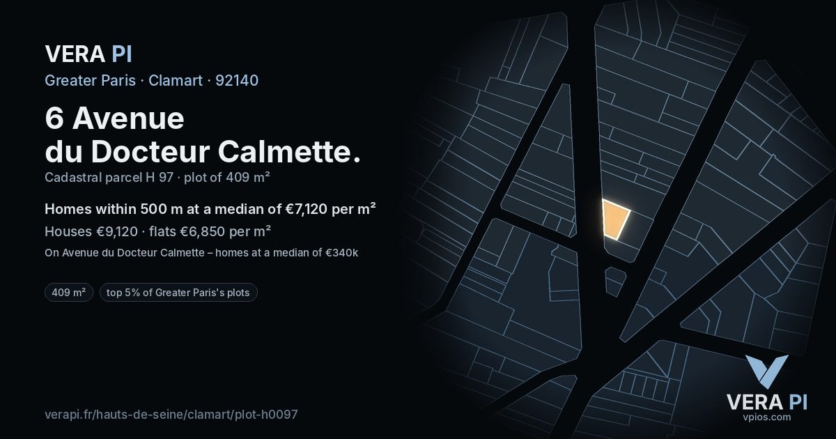 6 Avenue du Docteur Calmette, Clamart at night – the plot lit, the parcels around coloured by the prices near them