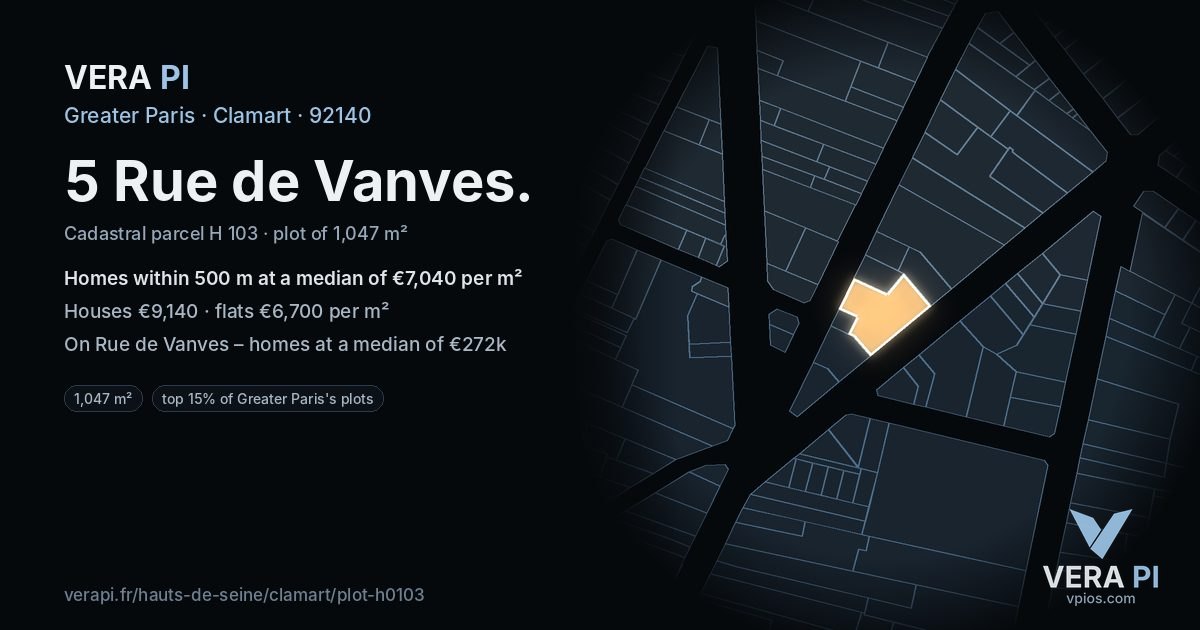 5 Rue de Vanves, Clamart at night – the plot lit, the parcels around coloured by the prices near them