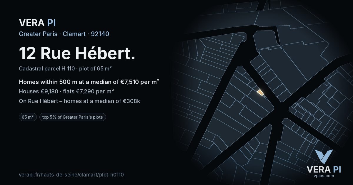 12 Rue Hébert, Clamart at night – the plot lit, the parcels around coloured by the prices near them
