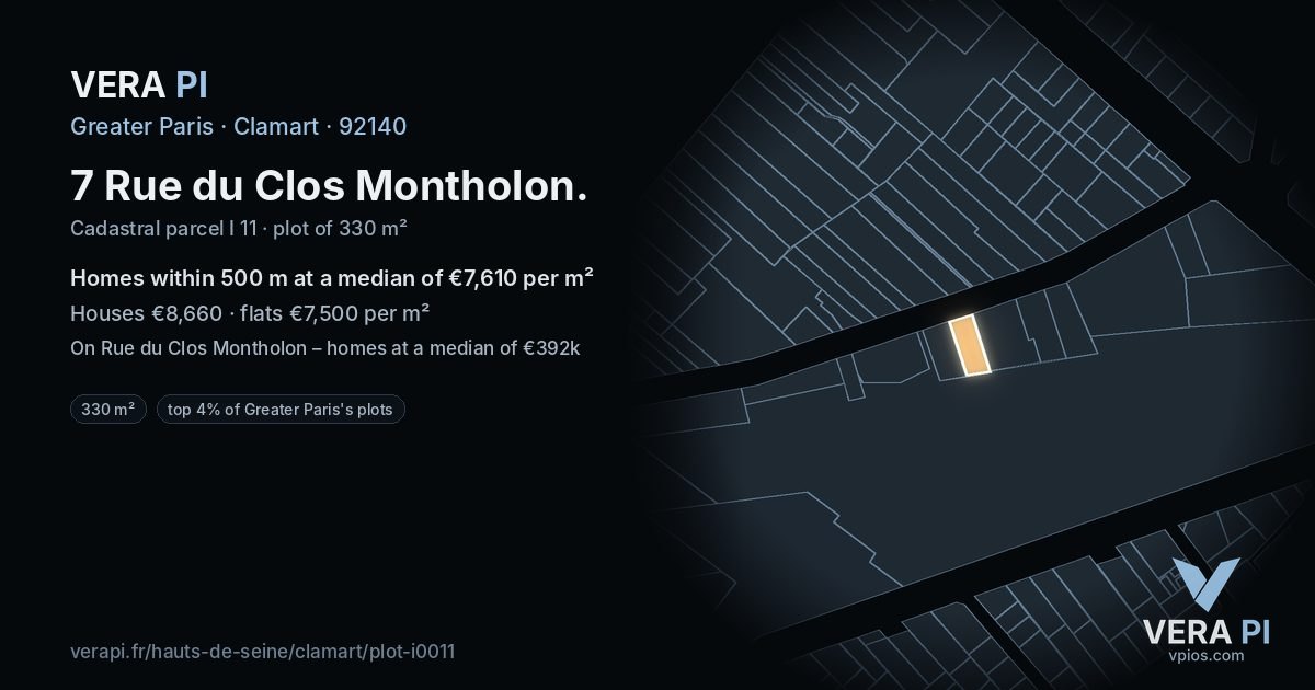 7 Rue du Clos Montholon, Clamart at night – the plot lit, the parcels around coloured by the prices near them