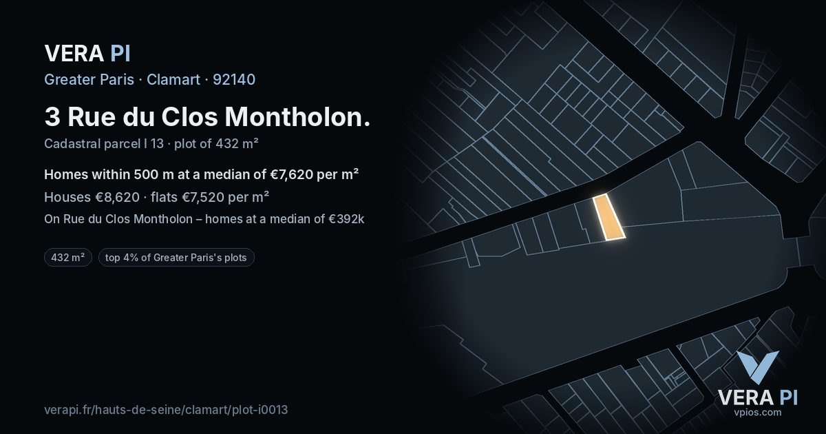 3 Rue du Clos Montholon, Clamart at night – the plot lit, the parcels around coloured by the prices near them