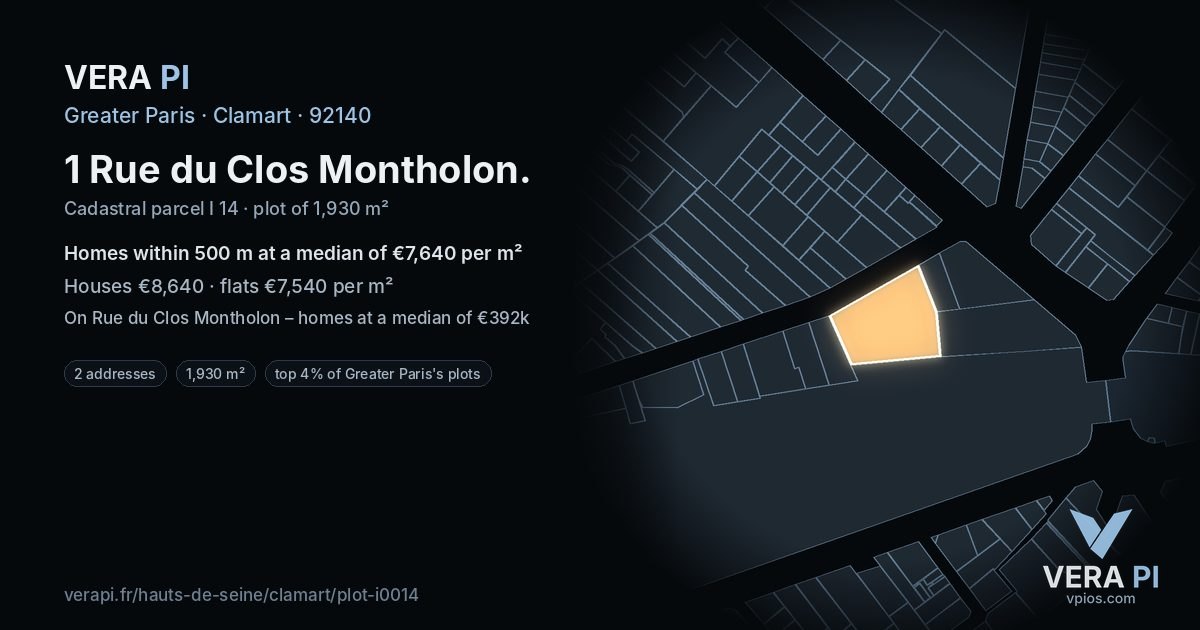 1 Rue du Clos Montholon, Clamart at night – the plot lit, the parcels around coloured by the prices near them