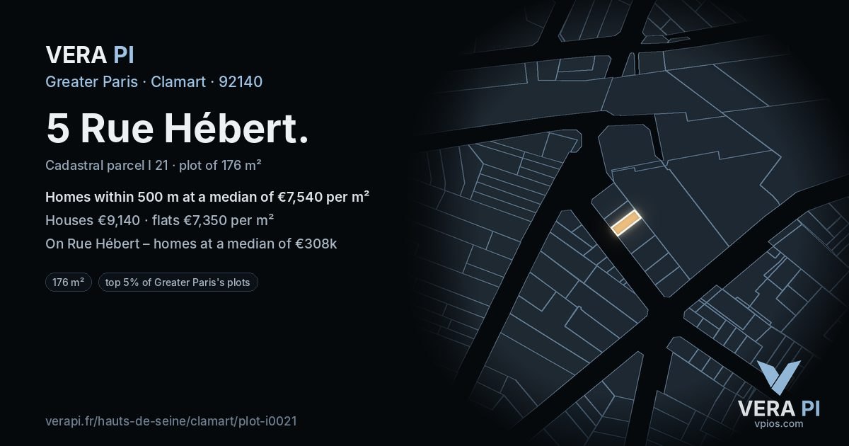 5 Rue Hébert, Clamart at night – the plot lit, the parcels around coloured by the prices near them