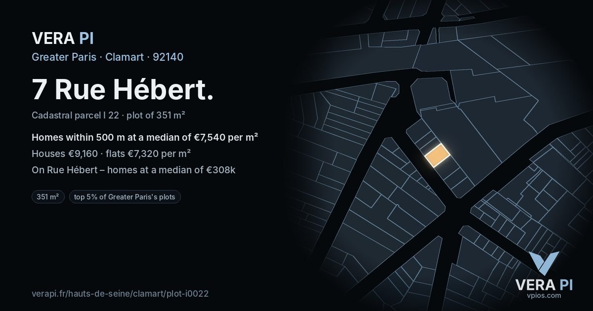 7 Rue Hébert, Clamart at night – the plot lit, the parcels around coloured by the prices near them