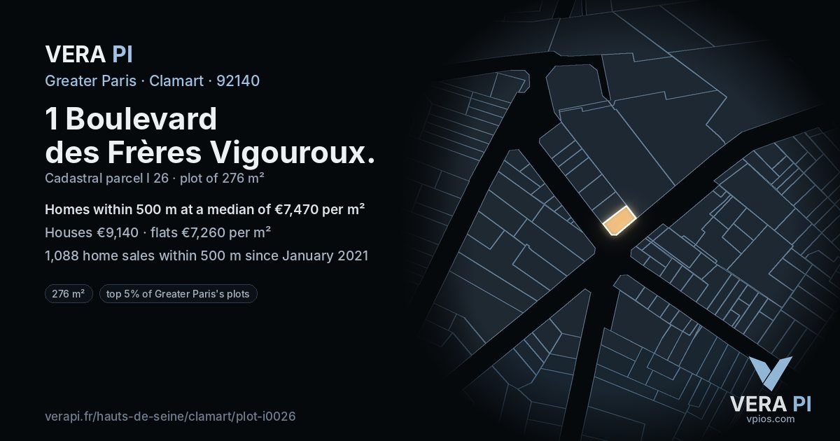 1 Boulevard des Frères Vigouroux, Clamart at night – the plot lit, the parcels around coloured by the prices near them