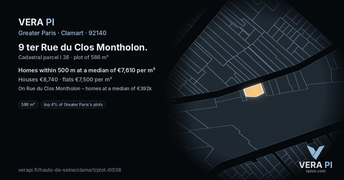 9 ter Rue du Clos Montholon, Clamart at night – the plot lit, the parcels around coloured by the prices near them