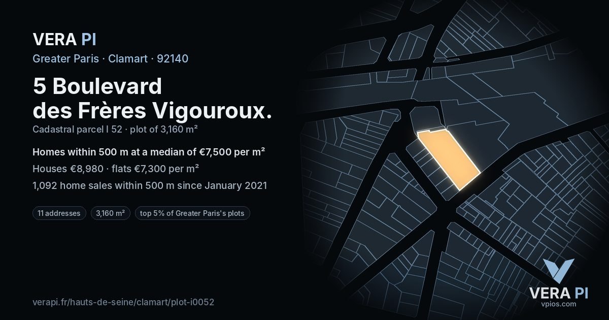 5 Boulevard des Frères Vigouroux, Clamart at night – the plot lit, the parcels around coloured by the prices near them