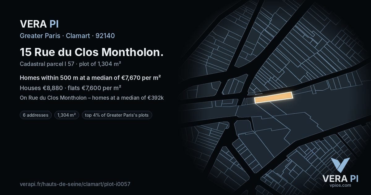 15 Rue du Clos Montholon, Clamart at night – the plot lit, the parcels around coloured by the prices near them