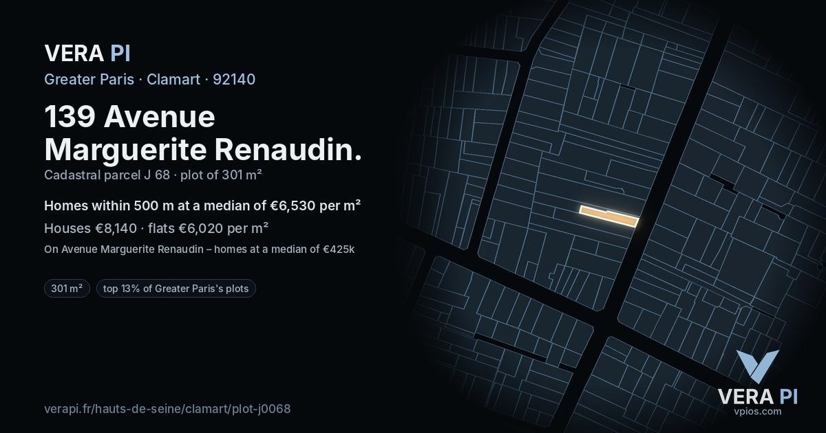 139 Avenue Marguerite Renaudin, Clamart at night – the plot lit, the parcels around coloured by the prices near them