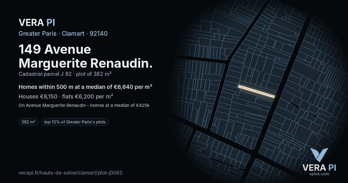 149 Avenue Marguerite Renaudin, Clamart at night – the plot lit, the parcels around coloured by the prices near them