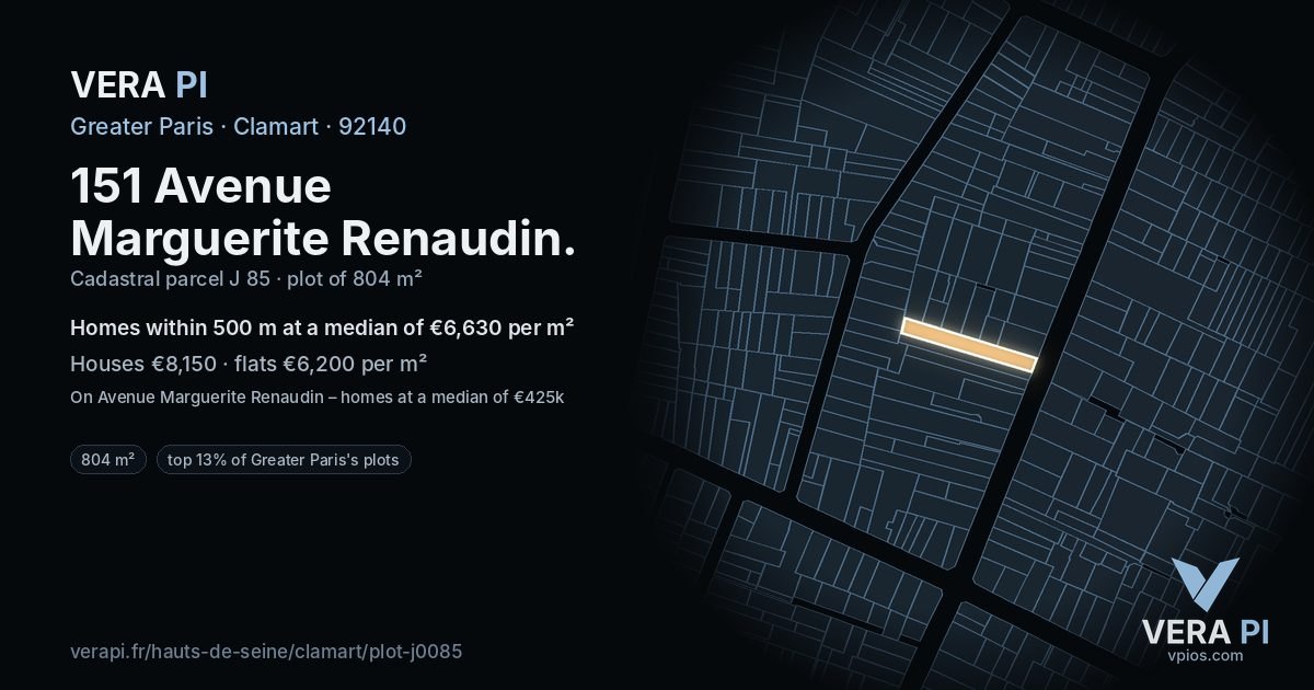 151 Avenue Marguerite Renaudin, Clamart at night – the plot lit, the parcels around coloured by the prices near them