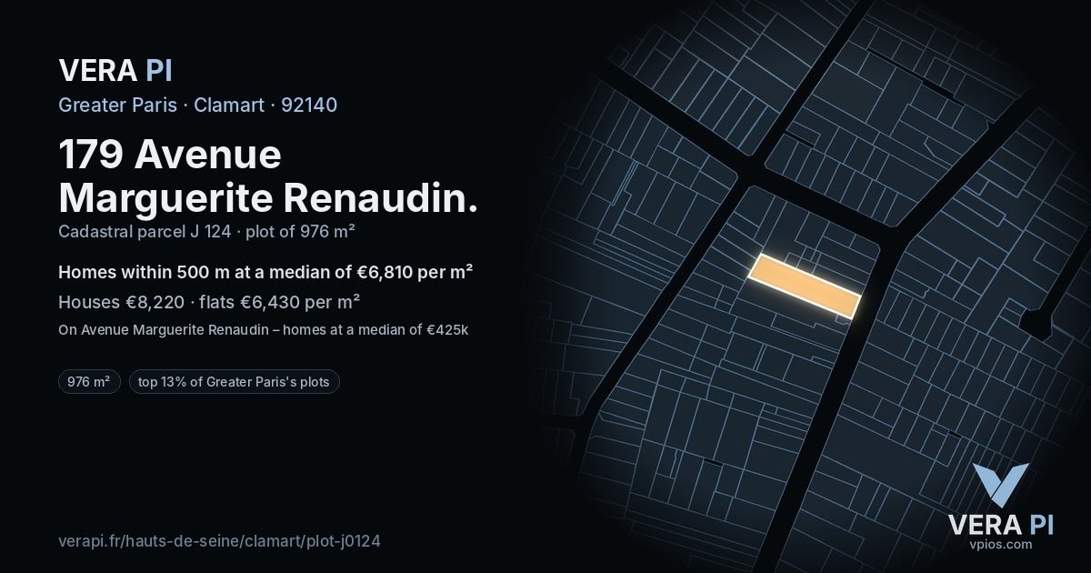 179 Avenue Marguerite Renaudin, Clamart at night – the plot lit, the parcels around coloured by the prices near them