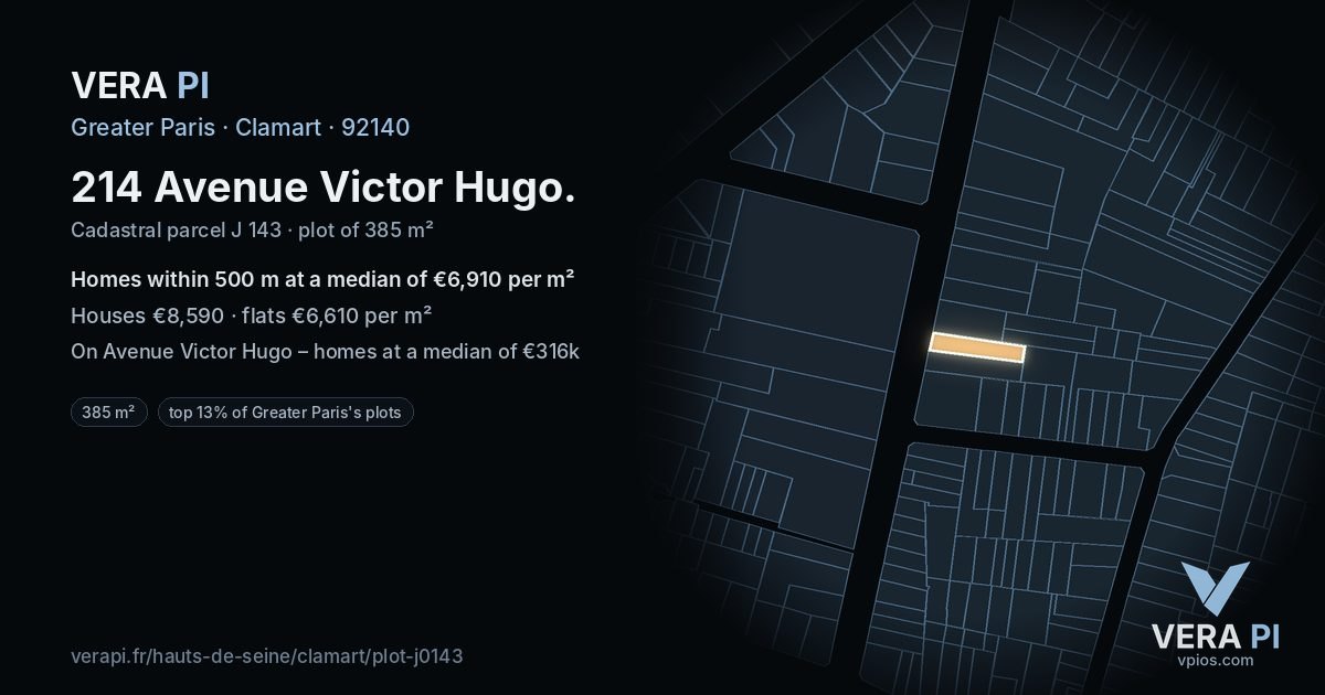 214 Avenue Victor Hugo, Clamart at night – the plot lit, the parcels around coloured by the prices near them