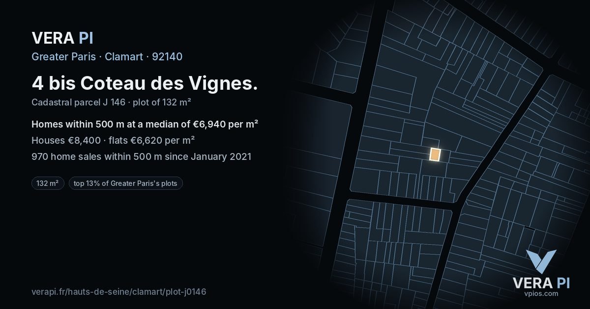 4 bis Coteau des Vignes, Clamart at night – the plot lit, the parcels around coloured by the prices near them