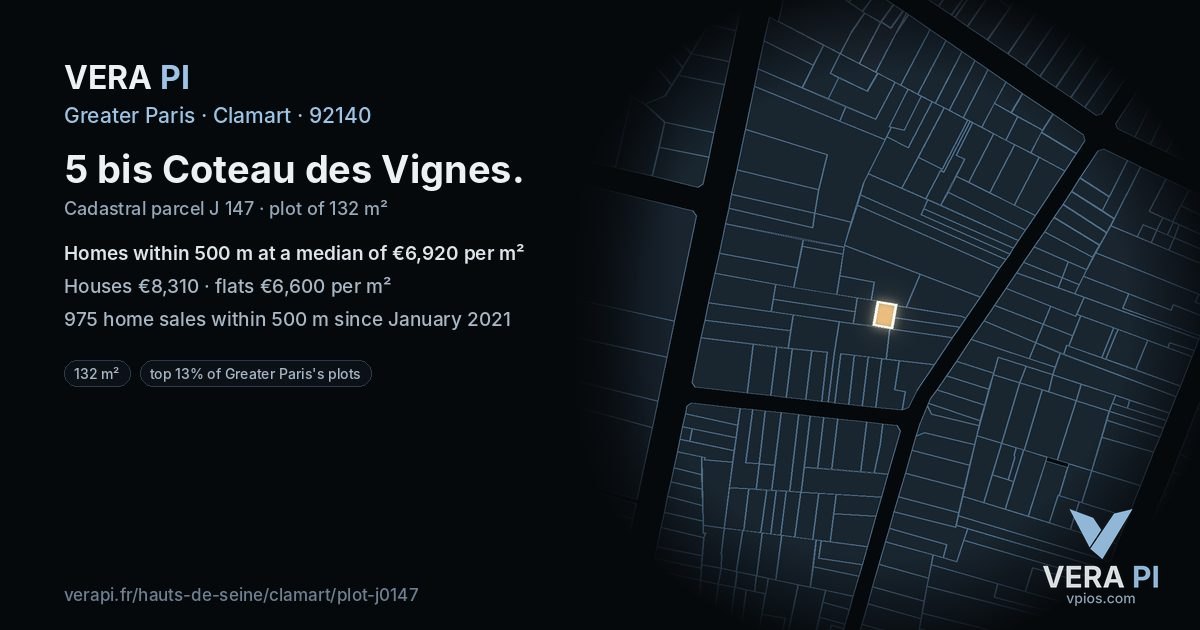 5 bis Coteau des Vignes, Clamart at night – the plot lit, the parcels around coloured by the prices near them