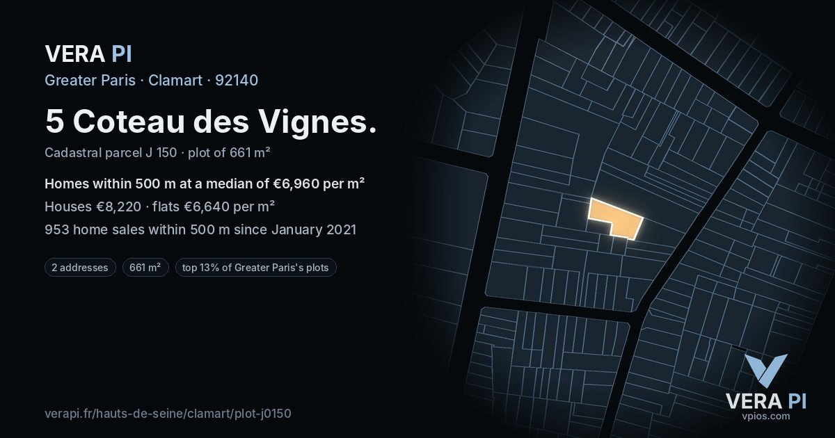 5 Coteau des Vignes, Clamart at night – the plot lit, the parcels around coloured by the prices near them