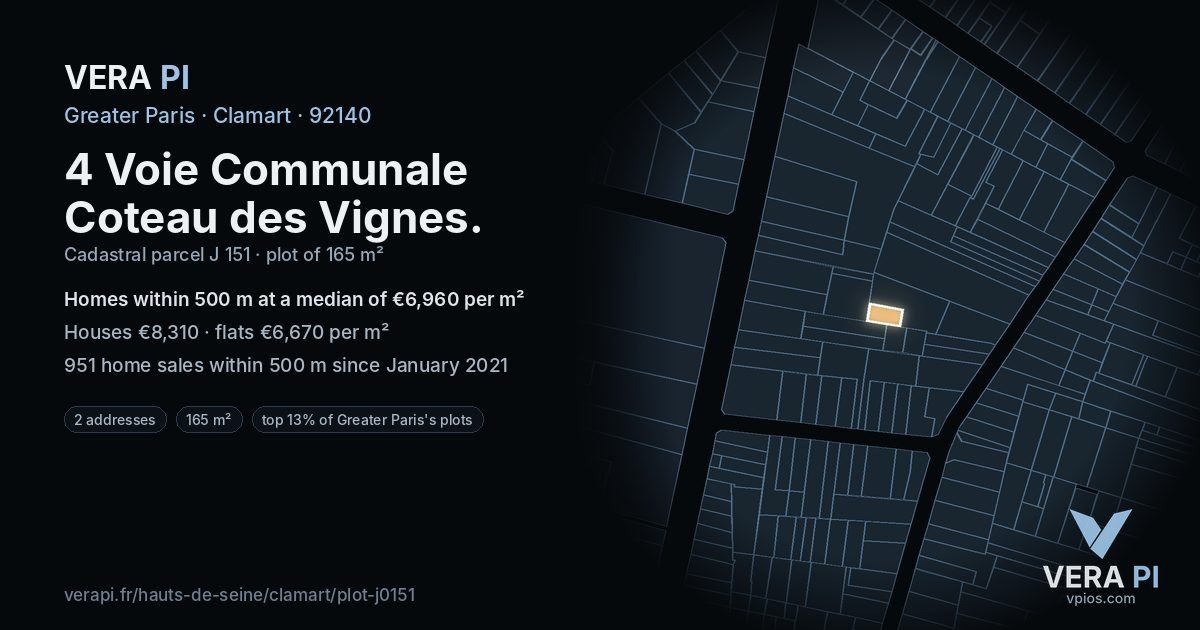 4 Voie Communale Coteau des Vignes, Clamart at night – the plot lit, the parcels around coloured by the prices near them