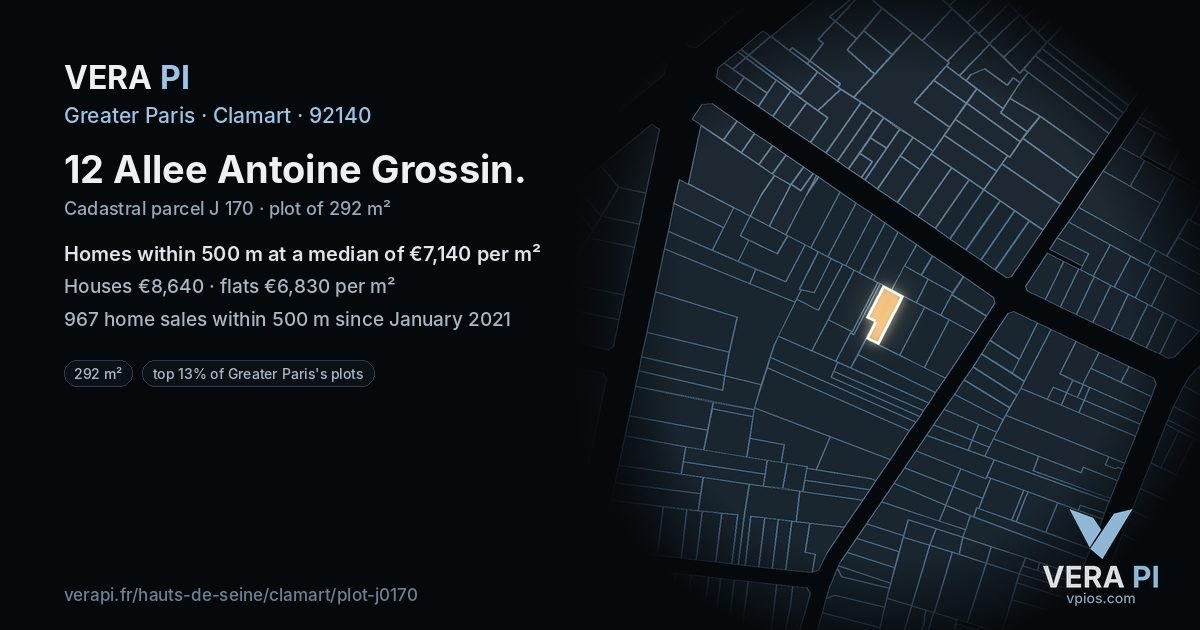 12 Allee Antoine Grossin, Clamart at night – the plot lit, the parcels around coloured by the prices near them