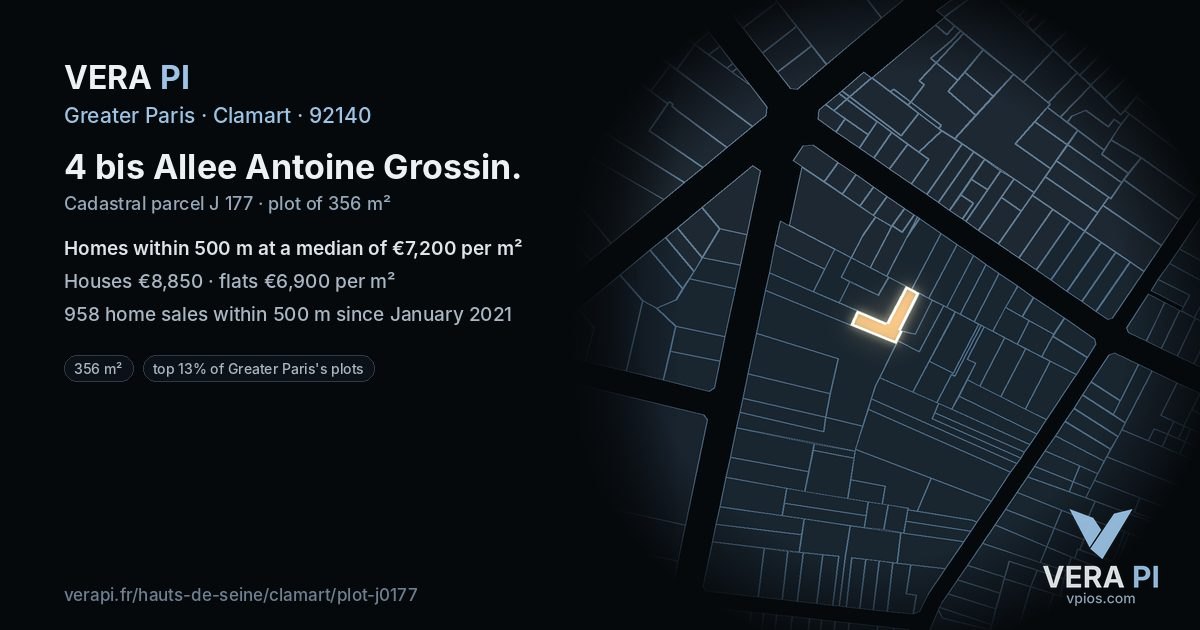 4 bis Allee Antoine Grossin, Clamart at night – the plot lit, the parcels around coloured by the prices near them