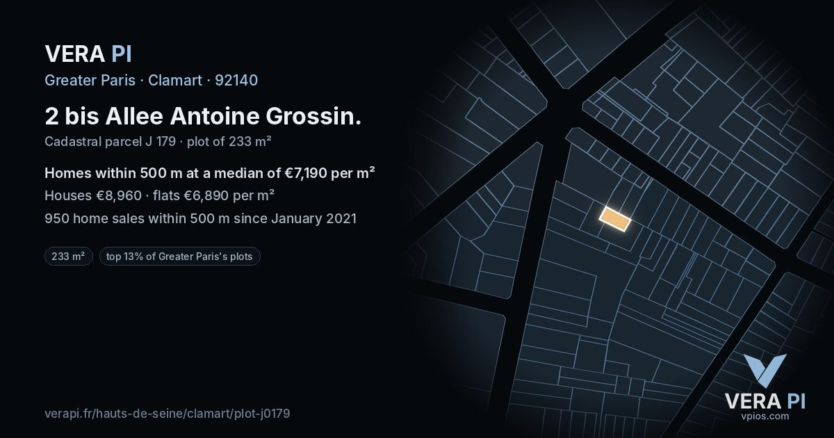 2 bis Allee Antoine Grossin, Clamart at night – the plot lit, the parcels around coloured by the prices near them