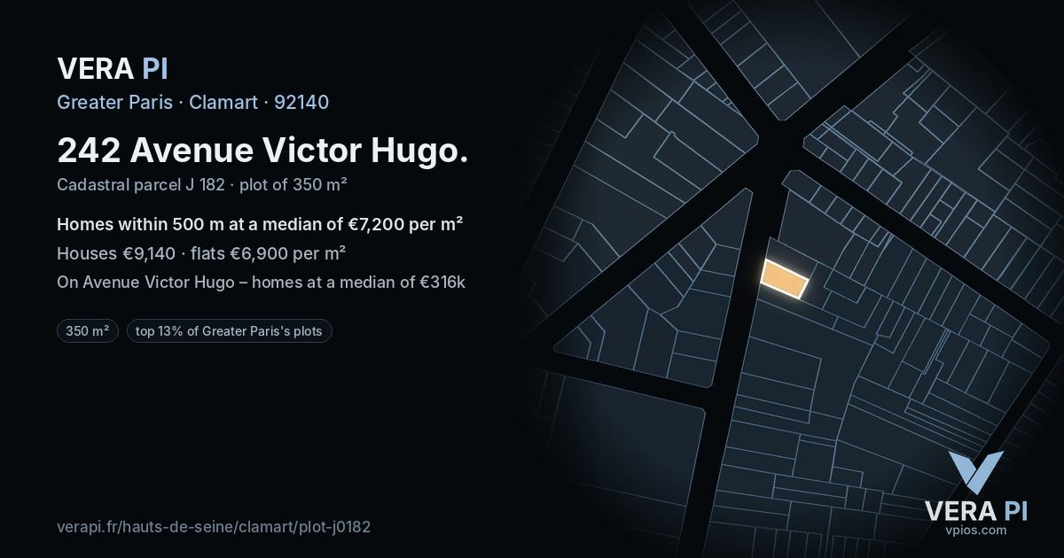 242 Avenue Victor Hugo, Clamart at night – the plot lit, the parcels around coloured by the prices near them