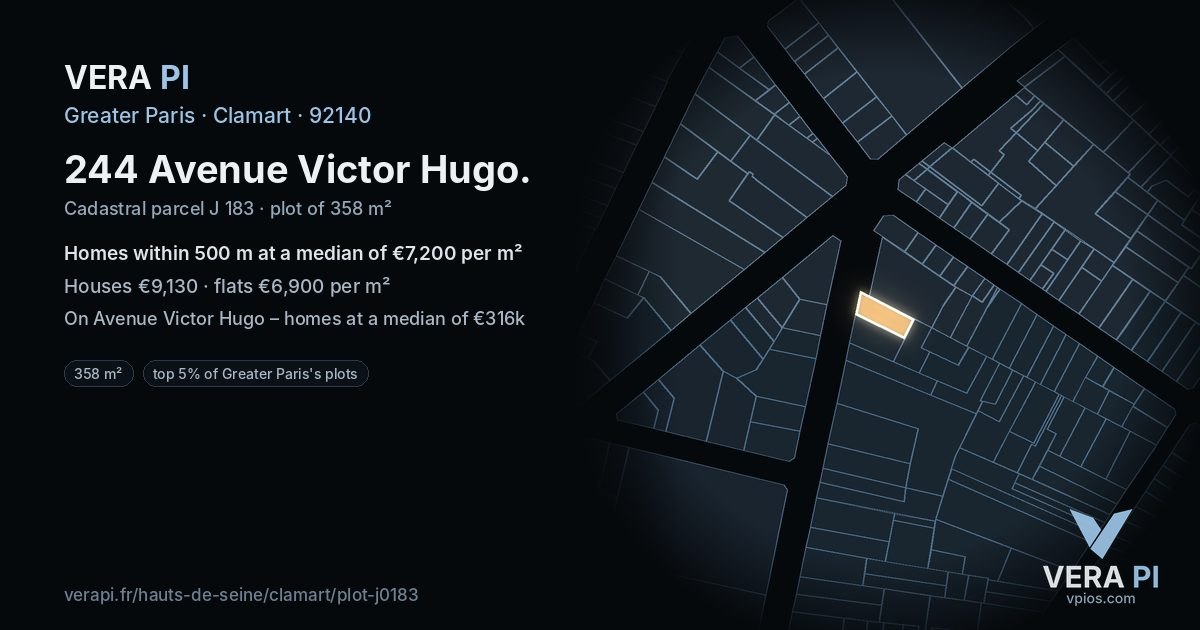 244 Avenue Victor Hugo, Clamart at night – the plot lit, the parcels around coloured by the prices near them