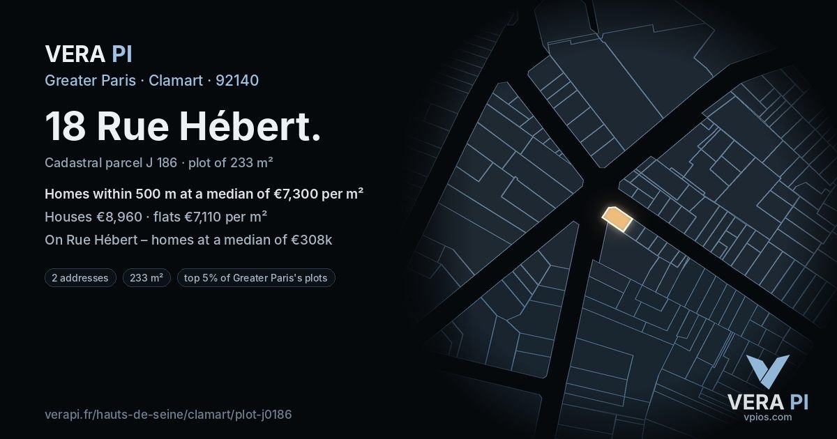 18 Rue Hébert, Clamart at night – the plot lit, the parcels around coloured by the prices near them