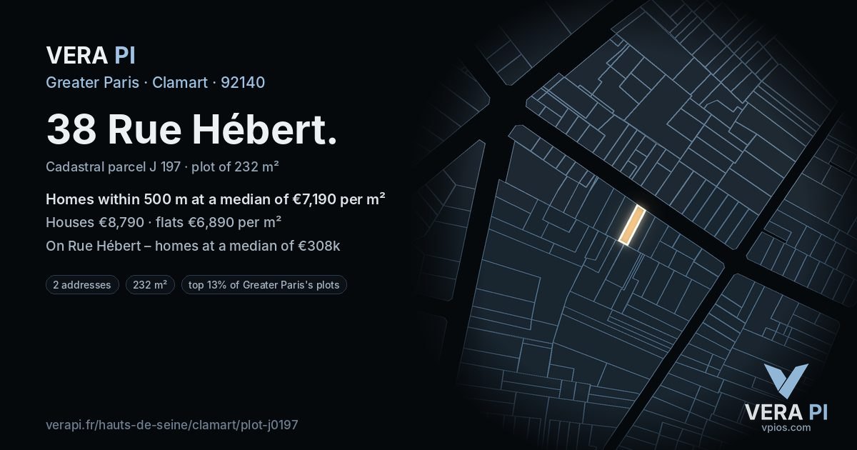 38 Rue Hébert, Clamart at night – the plot lit, the parcels around coloured by the prices near them