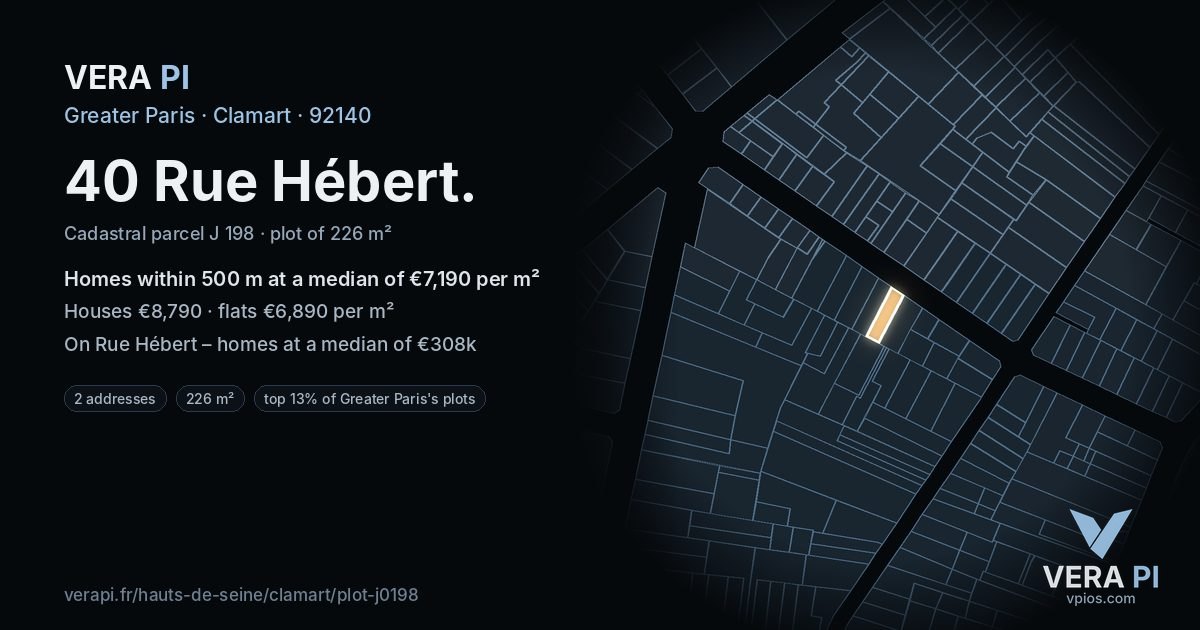 40 Rue Hébert, Clamart at night – the plot lit, the parcels around coloured by the prices near them