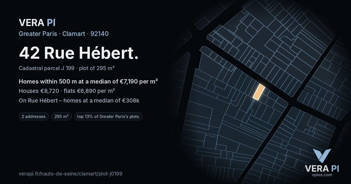 42 Rue Hébert, Clamart at night – the plot lit, the parcels around coloured by the prices near them